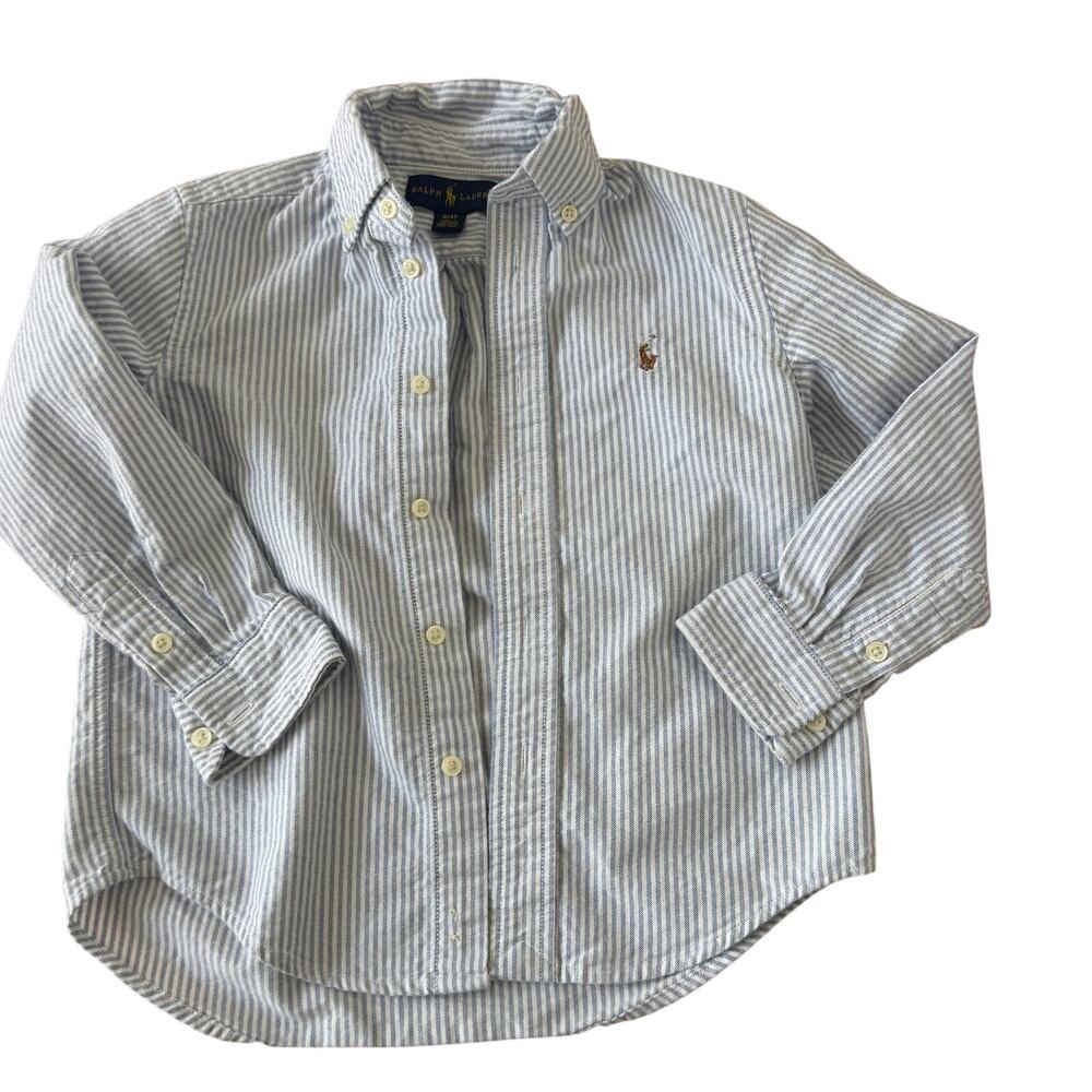 Ralph Lauren Blue White Stripe Boys 4T Button Down Shirt Oxford Preppy